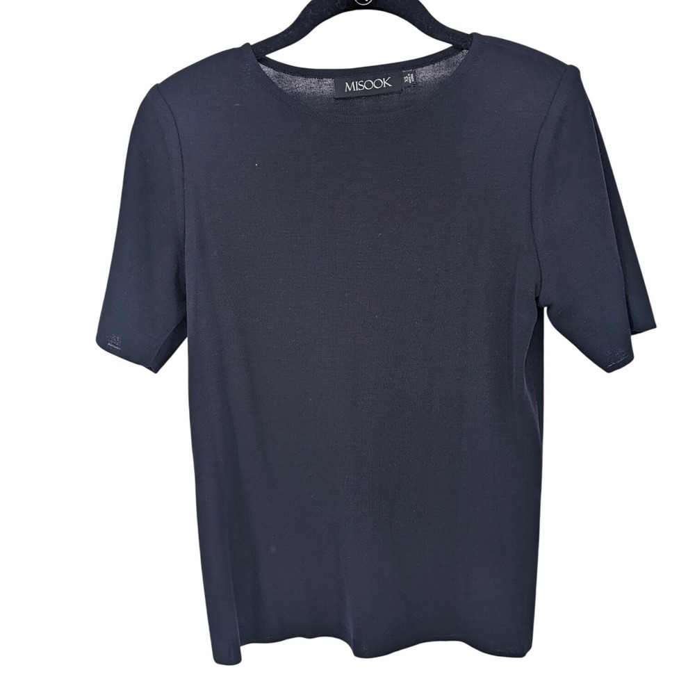 MISOOK Knit Top Womens‎ XS Navy Blue Short Sleeve Nautical Mature Office Career